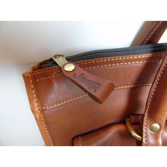 Vintage 1990\'s Leather Briefcase JEEP Adjustable Crossbody Strap Brown